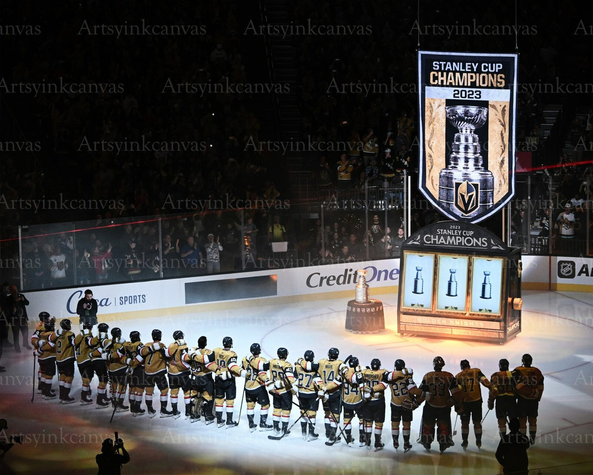 Vegas Golden Knights 2023 Stanley Cup Champions Banner Night canvas wall art
