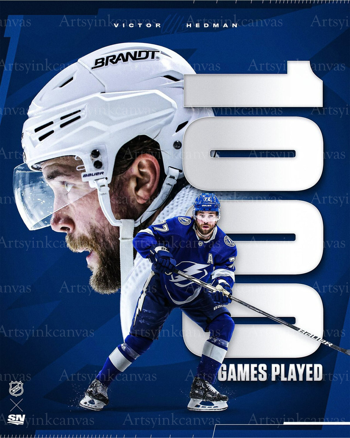 Victor Hedman 1000 career games collage Tampa Bay Lightning canvas wall art (1)