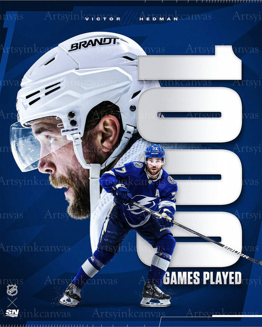 Victor Hedman 1000 career games collage Tampa Bay Lightning canvas wall art (1)