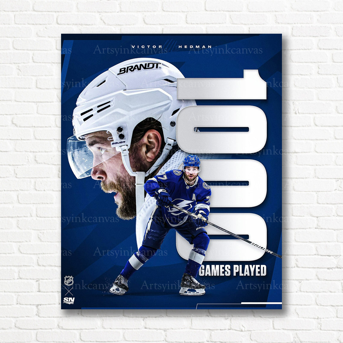 Victor Hedman 1000 NHL games Lightning canvas print