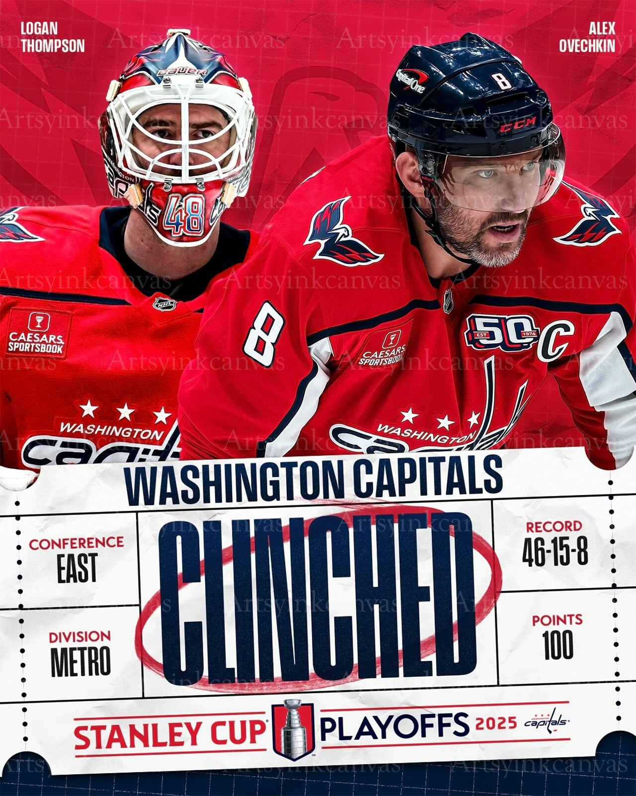 Washington Capitals 2025 Playoffs Clinched canvas wall art