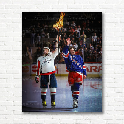 Gretzky Ovechkin NHL record celebration canvas print