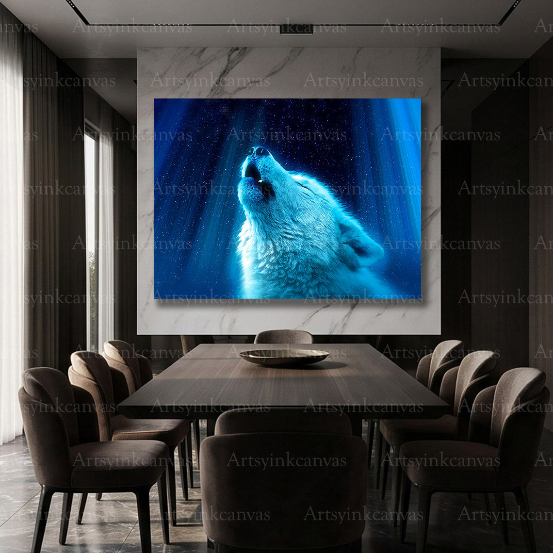 Wolf howling nature canvas artwork