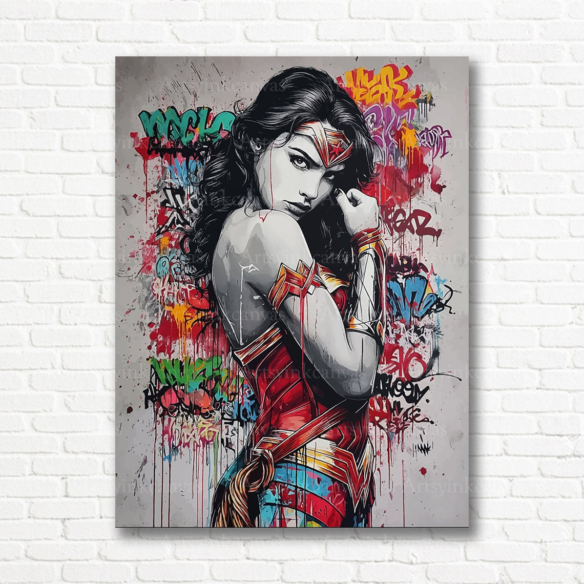 Wonder Woman inspired graffiti wall decor