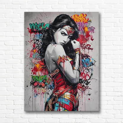 Wonder Woman inspired graffiti wall decor