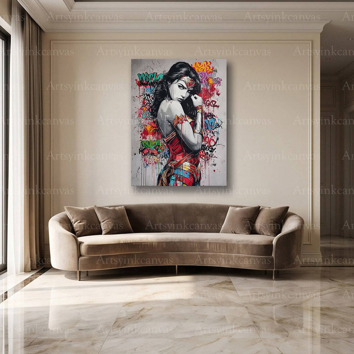 Wonder Woman colorful street art canvas