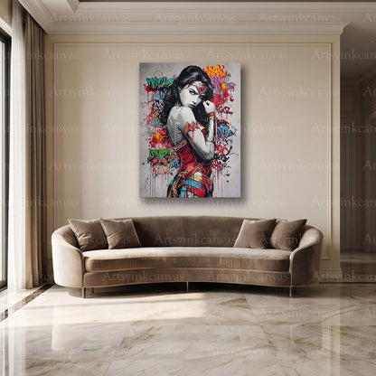 Wonder Woman colorful street art canvas