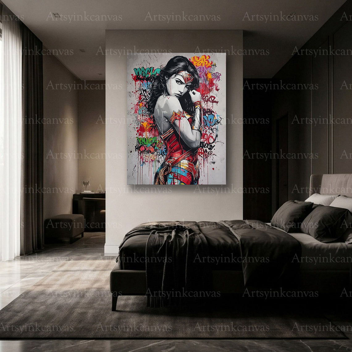 Premium Wonder Woman graffiti canvas Made in USA