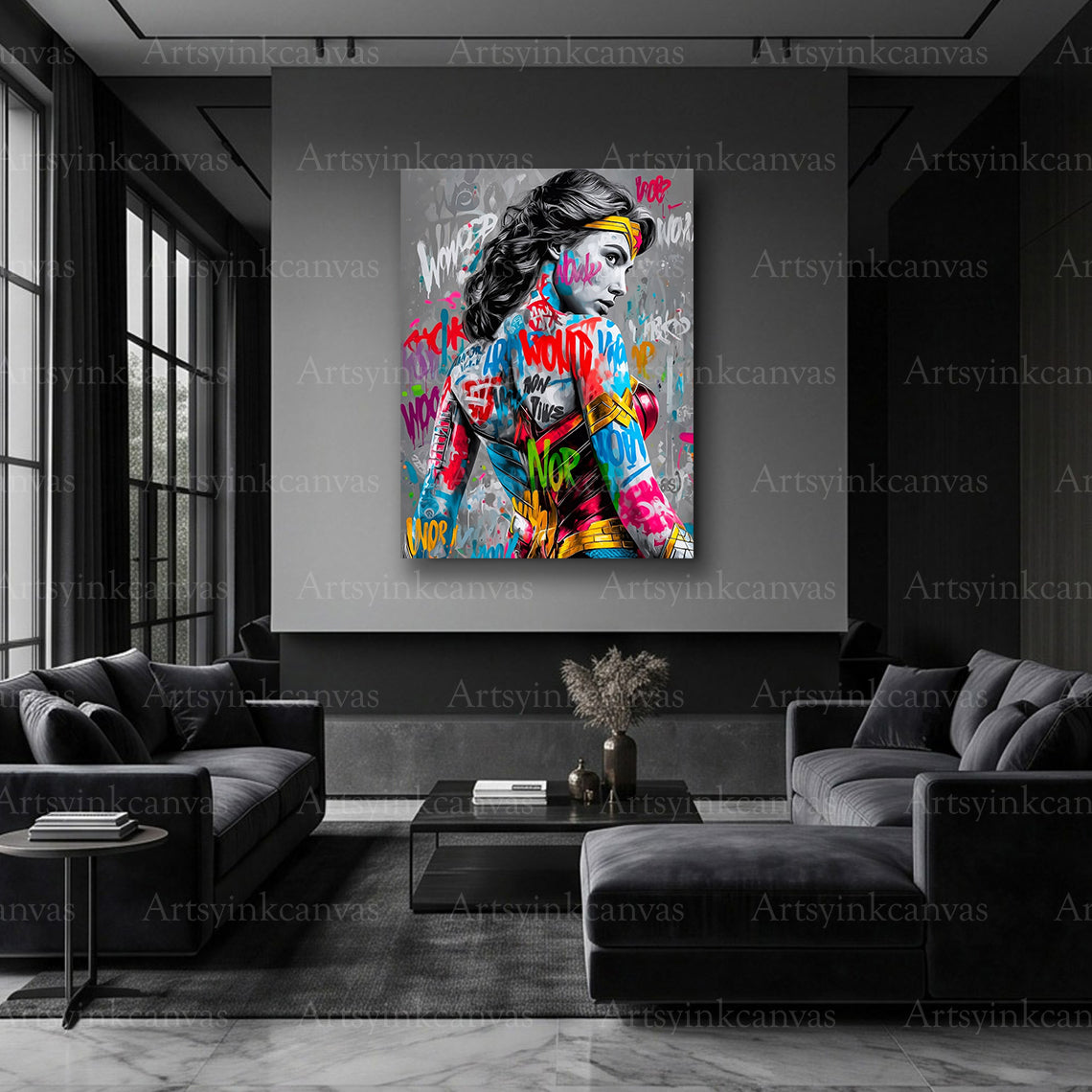 Wonder Woman Warrior Spirit Graffiti Canvas Wall Art