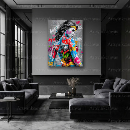 Wonder Woman Warrior Spirit Graffiti Canvas Wall Art