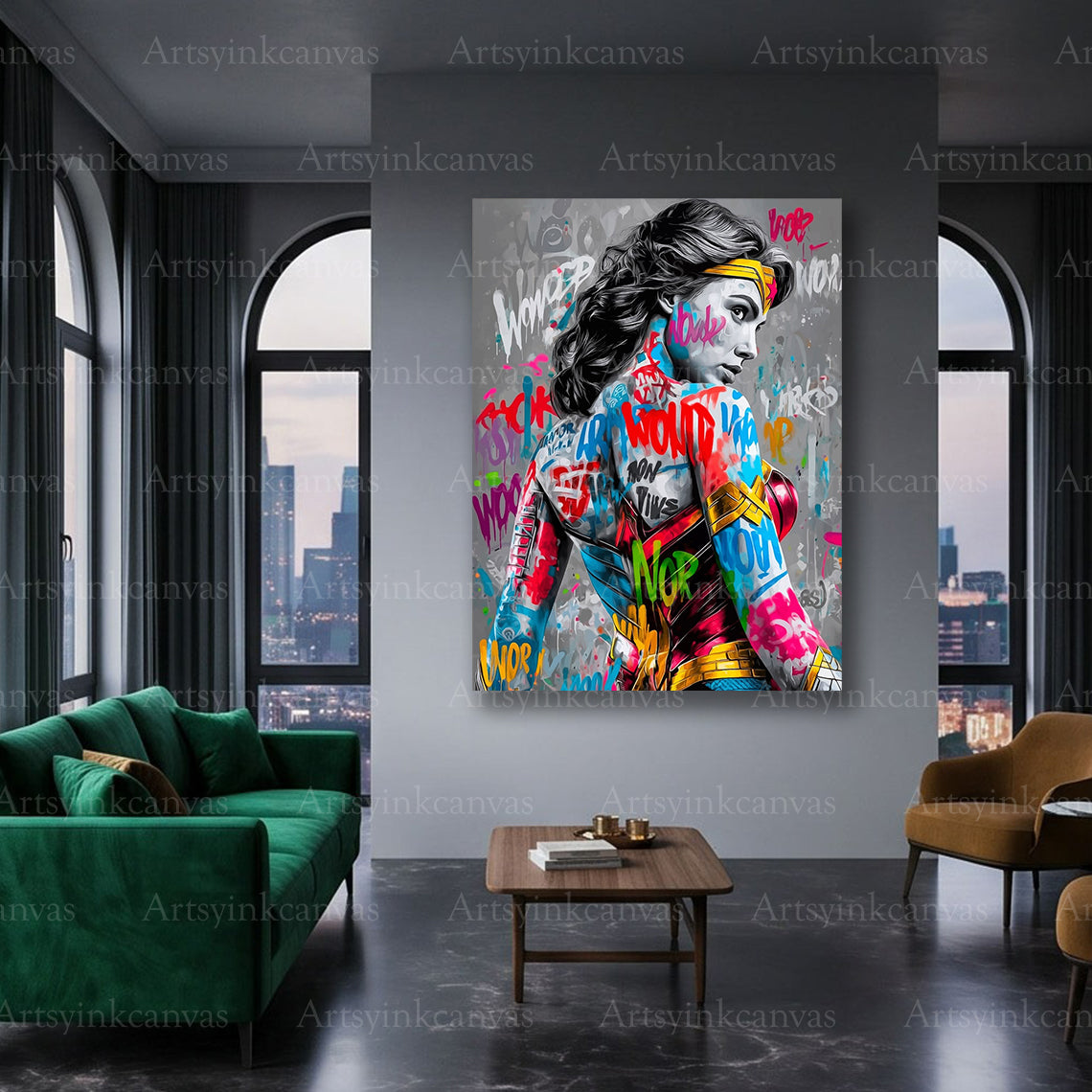 Wonder Woman bold comic inspired canvas wall art for home
