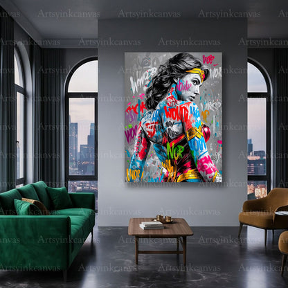 Wonder Woman bold comic inspired canvas wall art for home