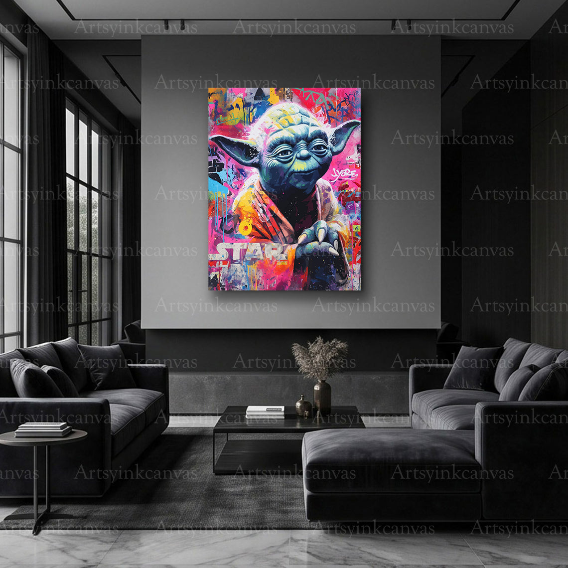 Yoda sci-fi character street art canvas print