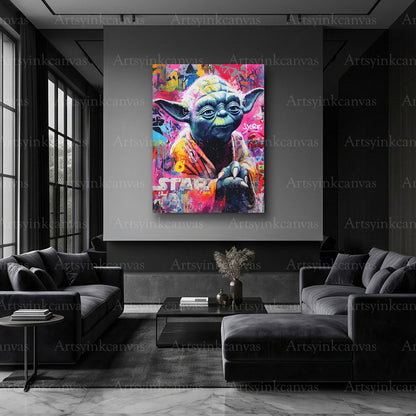 Yoda sci-fi character street art canvas print