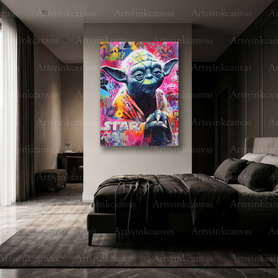 Premium Yoda Jedi graffiti canvas wall decor
