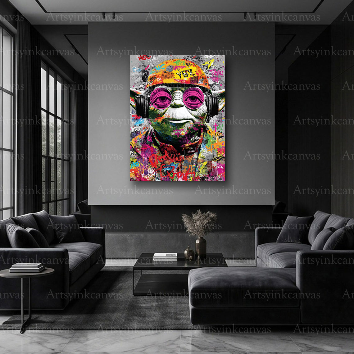 Yoda sci-fi character street art canvas