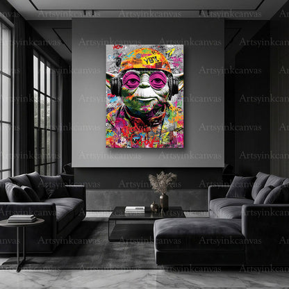 Yoda sci-fi character street art canvas