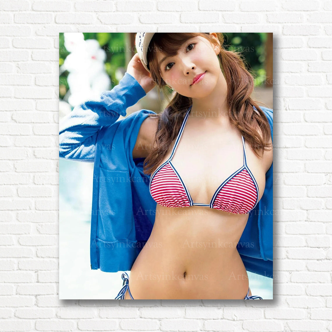 Yua Mikami stylish beachwear portrait printed on canvas