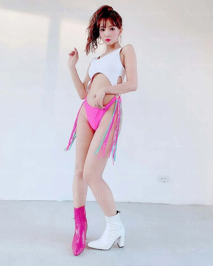 Yua Mikami posing in bikini canvas wall art