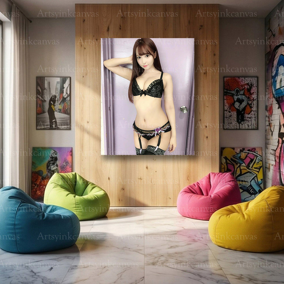 Yua Mikami black outfit portrait inspired wall art