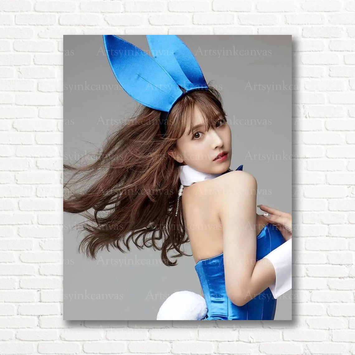 Yua Mikami blue bunny inspired canvas wall art