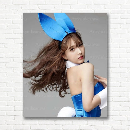 Yua Mikami blue bunny inspired canvas wall art