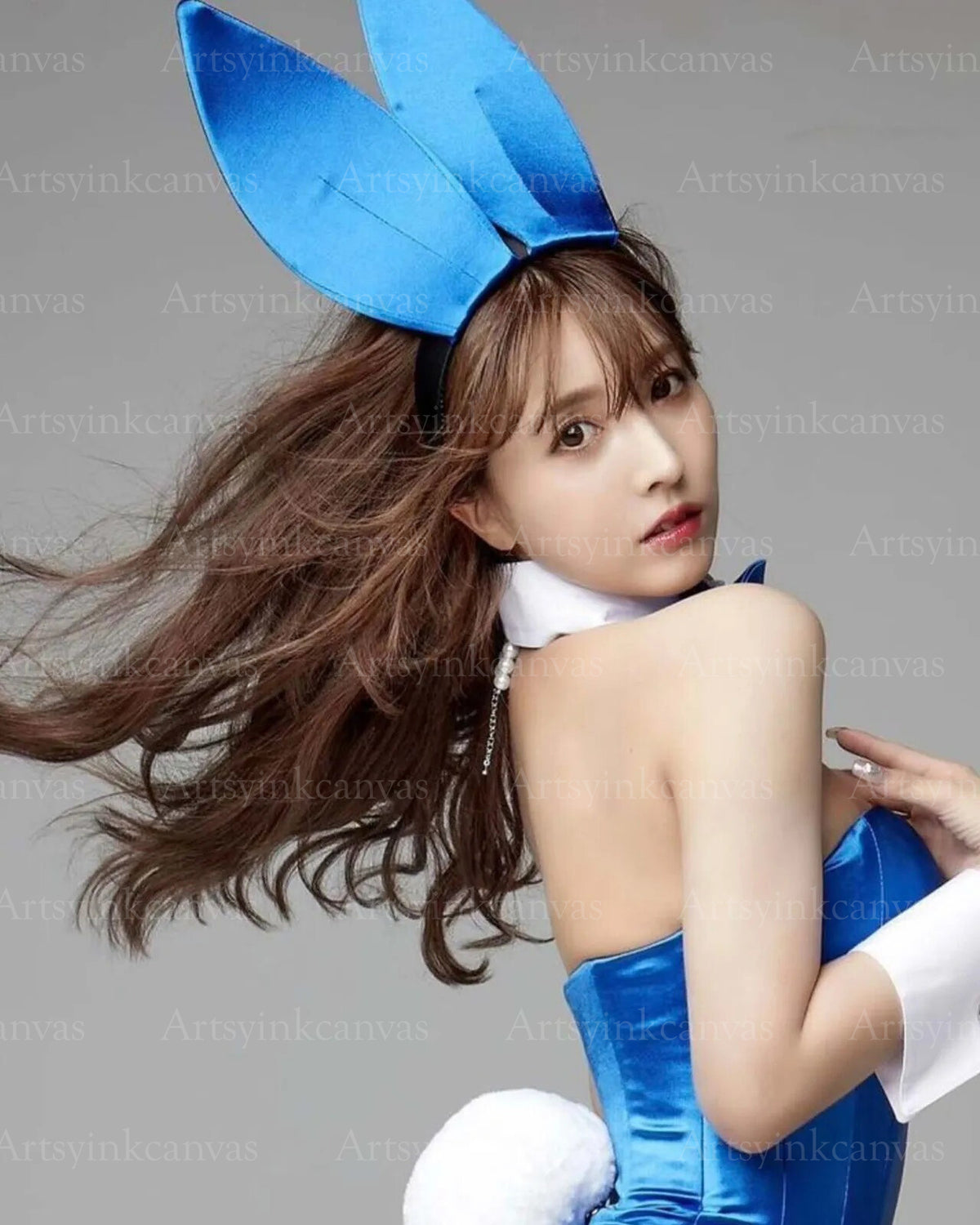 Yua Mikami blue bunny inspired canvas wall art