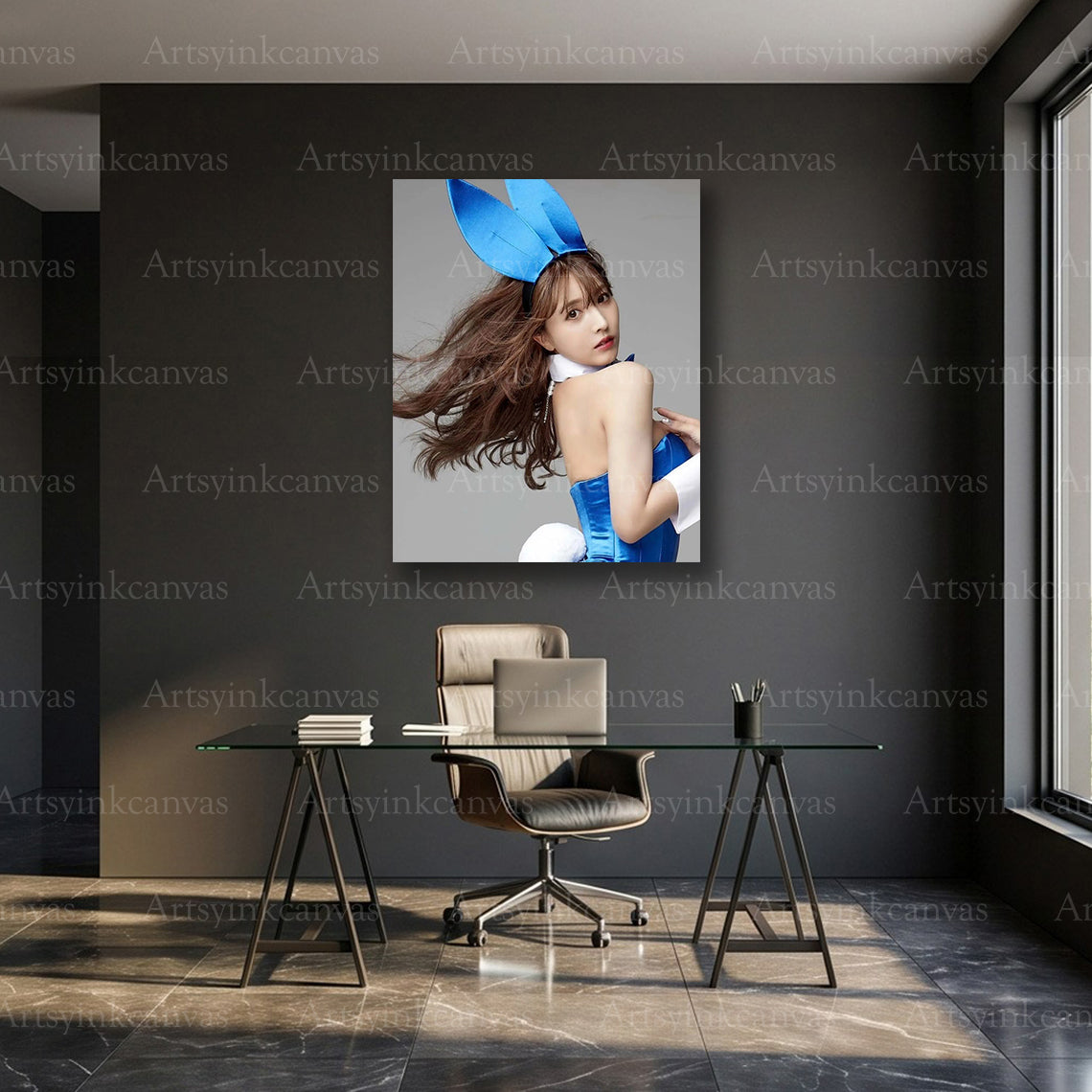 Yua Mikami dressed as blue bunny wall decor artwork