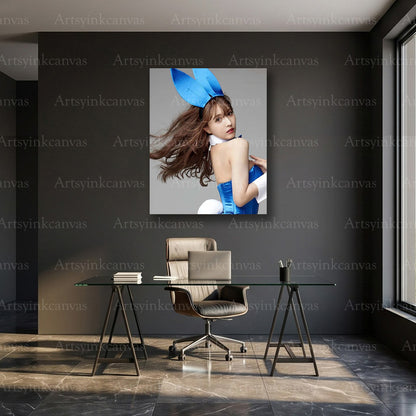 Yua Mikami dressed as blue bunny wall decor artwork