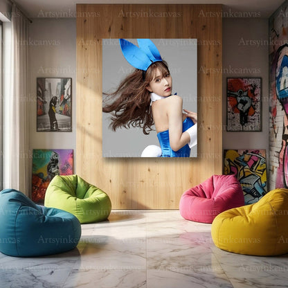 Yua Mikami pop culture canvas artwork with blue bunny styling