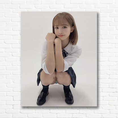 Yua Mikami elegant dress seated pose wall artwork