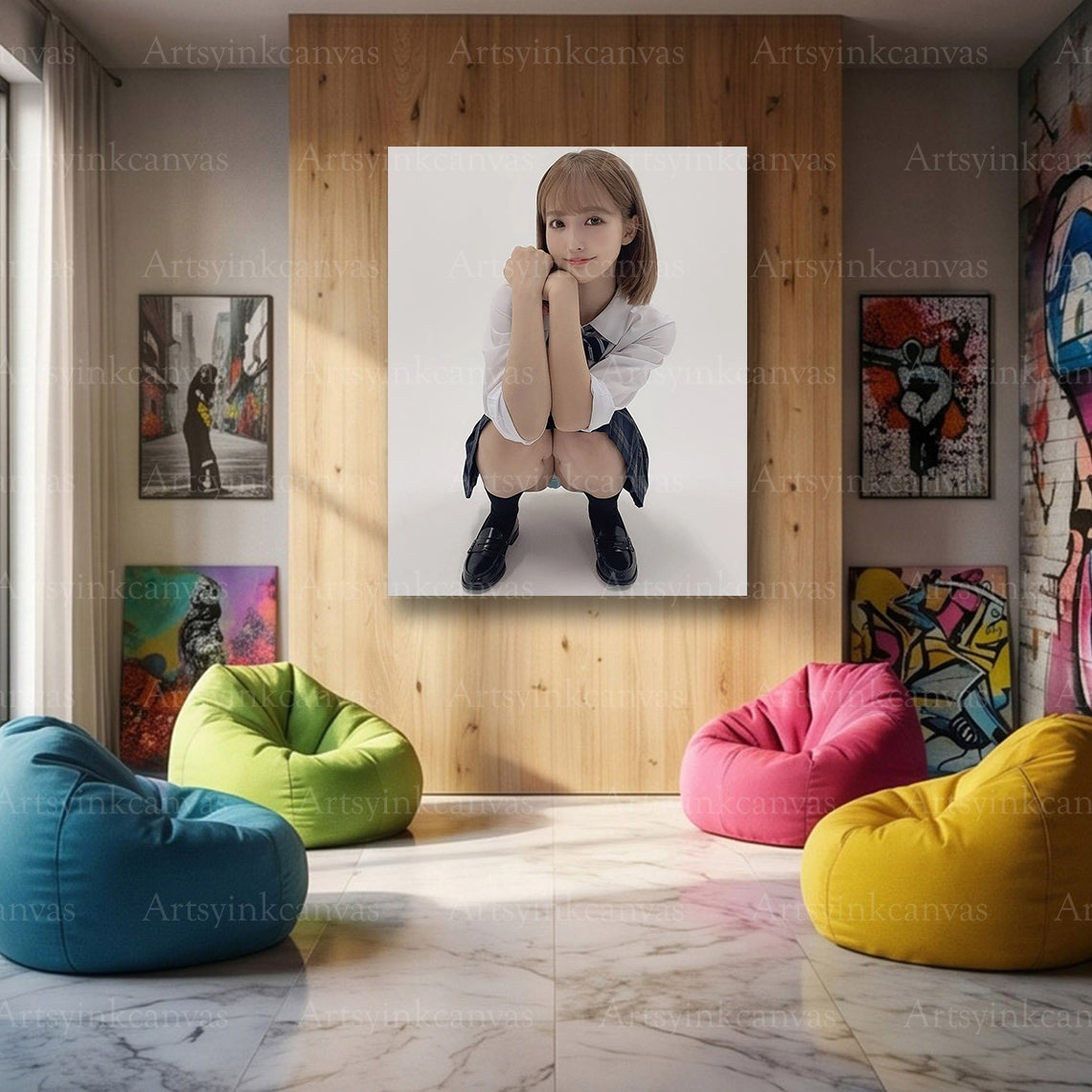 Yua Mikami seated dress portrait premium canvas print