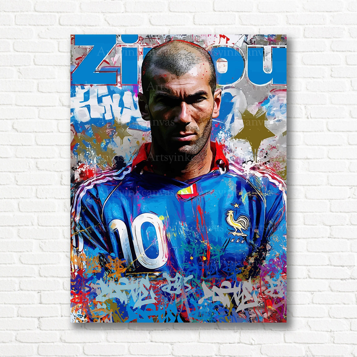 Zinedine Zidane soccer graffiti canvas print