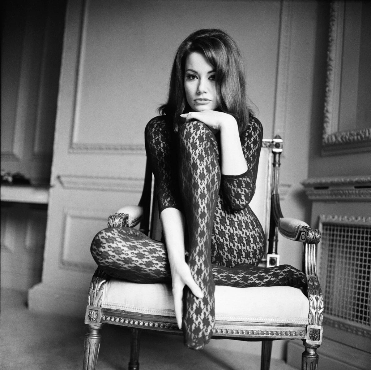 Claudine Auger Black and White Canvas Wall Art – Vintage Elegant Aesthetic Poster