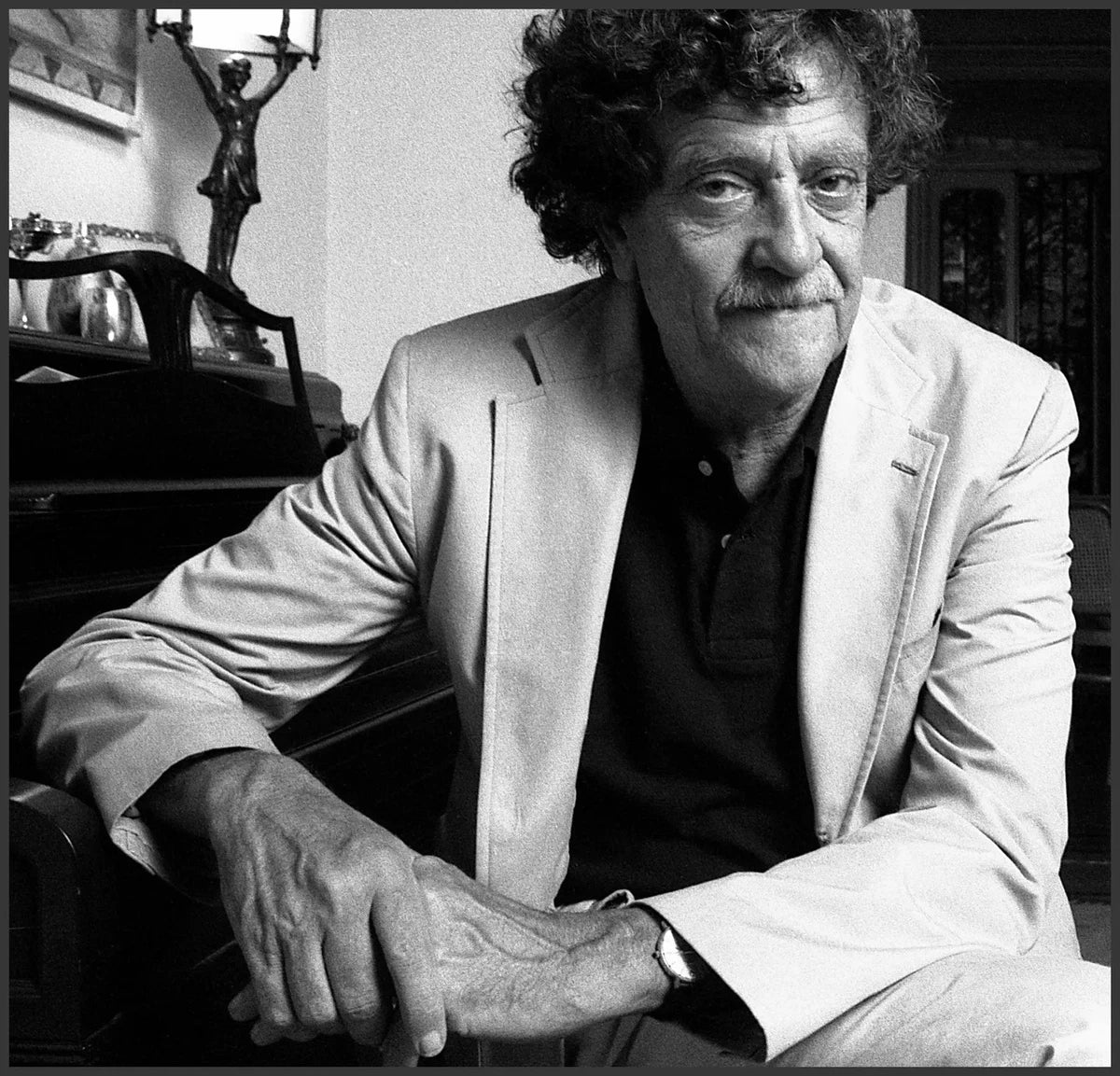 Kurt Vonnegut Black & White Canvas Wall Art – Literary Icon Portrait Poster