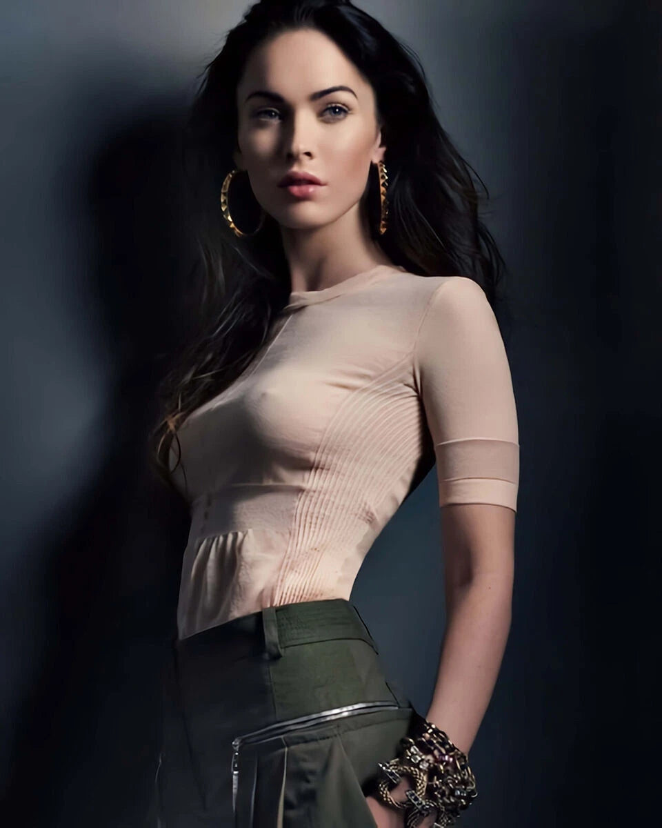 Megan Fox Black Background Canvas Wall Art – Dark Glam Portrait Poster