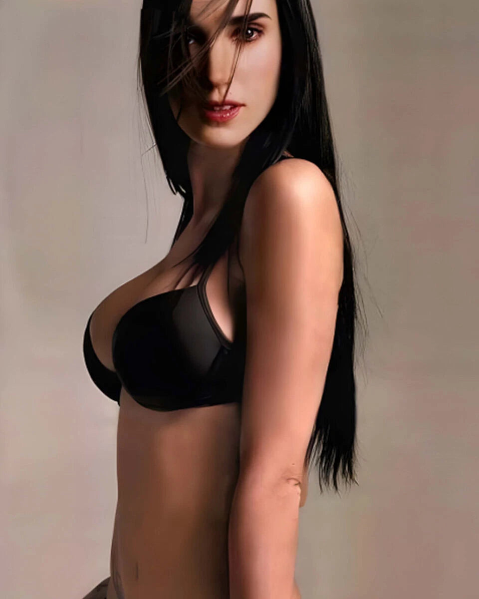 Jennifer Connelly Long Black Hair Aesthetic Canvas Wall Art – Elegant Celebrity Poster