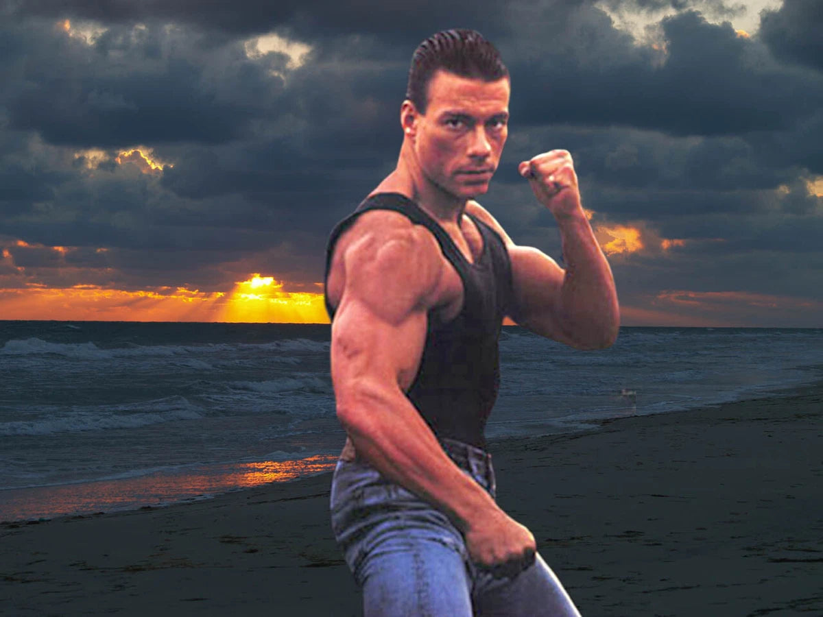 Jean-Claude Van Damme Beach Canvas Wall Art – Fitness Icon Coastal Decor
