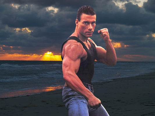Jean-Claude Van Damme Beach Canvas Wall Art – Fitness Icon Coastal Decor