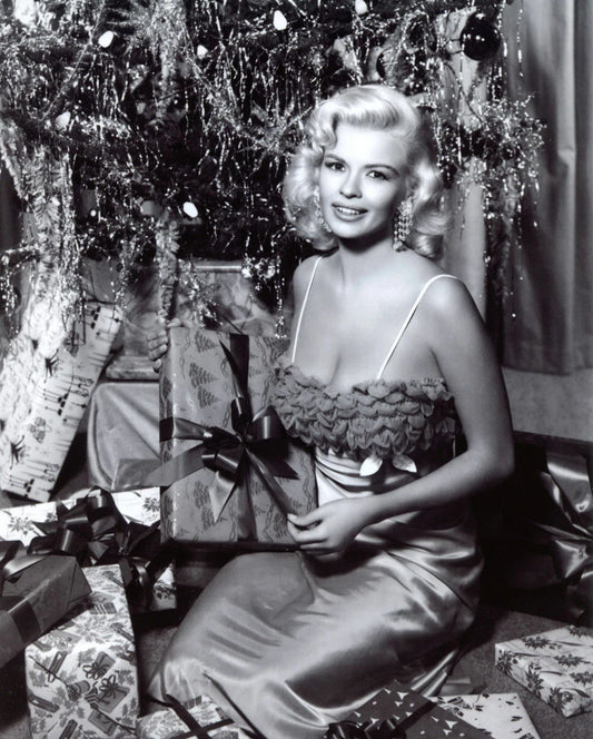 Jayne Mansfield Christmas Canvas Wall Art – Vintage Black & White Holiday Poster