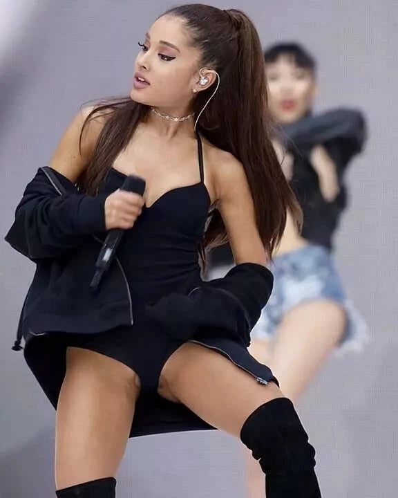 Ariana Grande Singing Canvas Wall Art – Black Jacket Pop Star Performance Poster