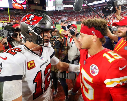 Patrick Mahomes & Tom Brady Canvas Wall Art – NFL GOAT Rivalry Legends Decor